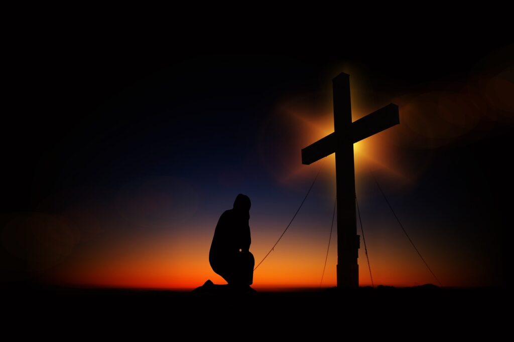 cross, nature, sunset, humility, devotion, silhouette, human, kneeling, knee, pray, worships, prayer, faith, religion, church, symbol, clouds, heaven, christian, crucifixion, quiet, immersion, jesus christ, meditation, jesus, christ, christianity, black, figure, cross, cross, pray, prayer, jesus christ, jesus, jesus, jesus, jesus, jesus