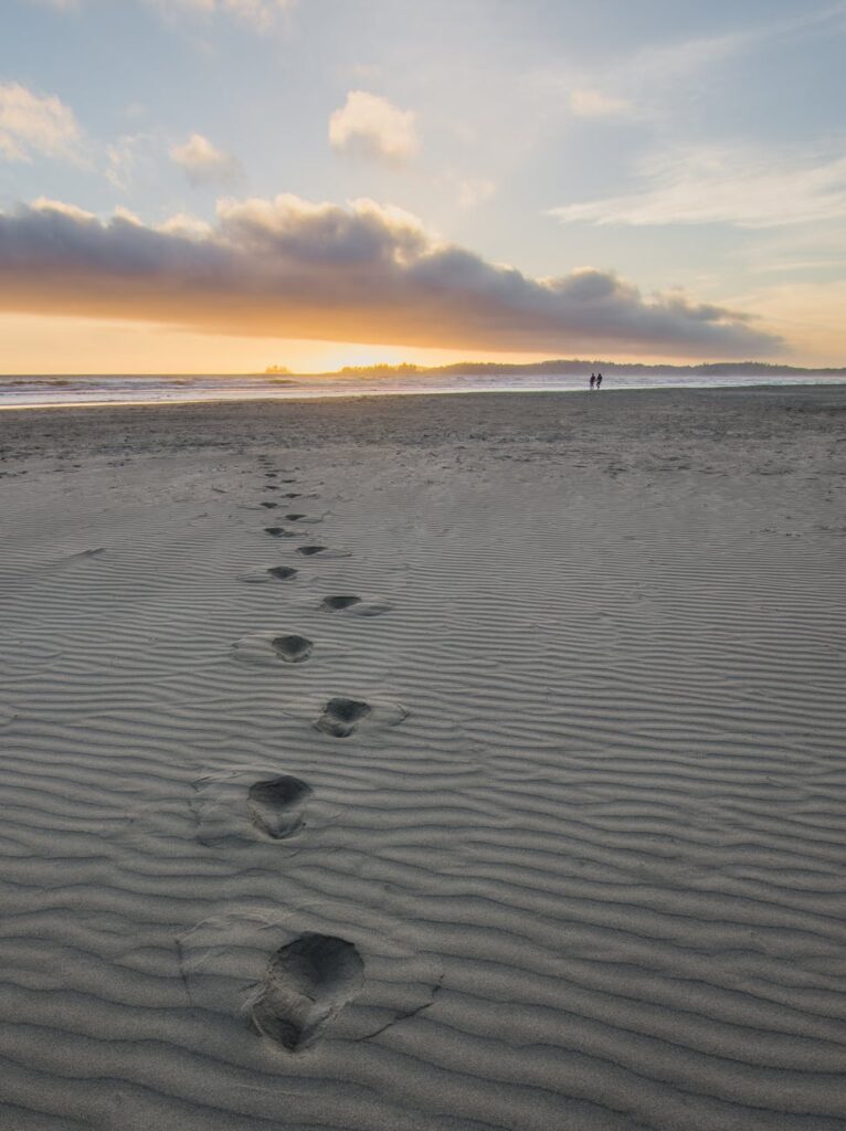 foot prints in gray sand